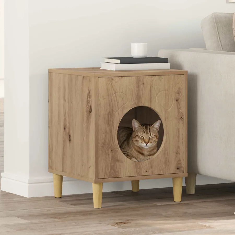 Maison pour chat Chêne artisan 42,5 x 40 x 53 cm