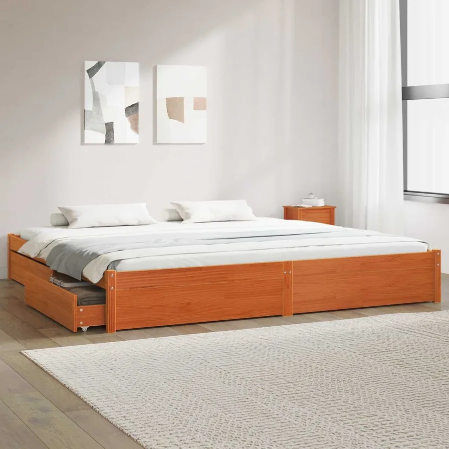 Cadre de lit Cire marron 200 x 200 cm Bois de Pin Massif