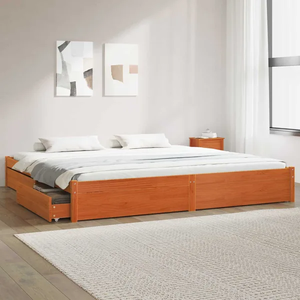 Cadre de lit Cire marron 200 x 200 cm Bois de Pin Massif