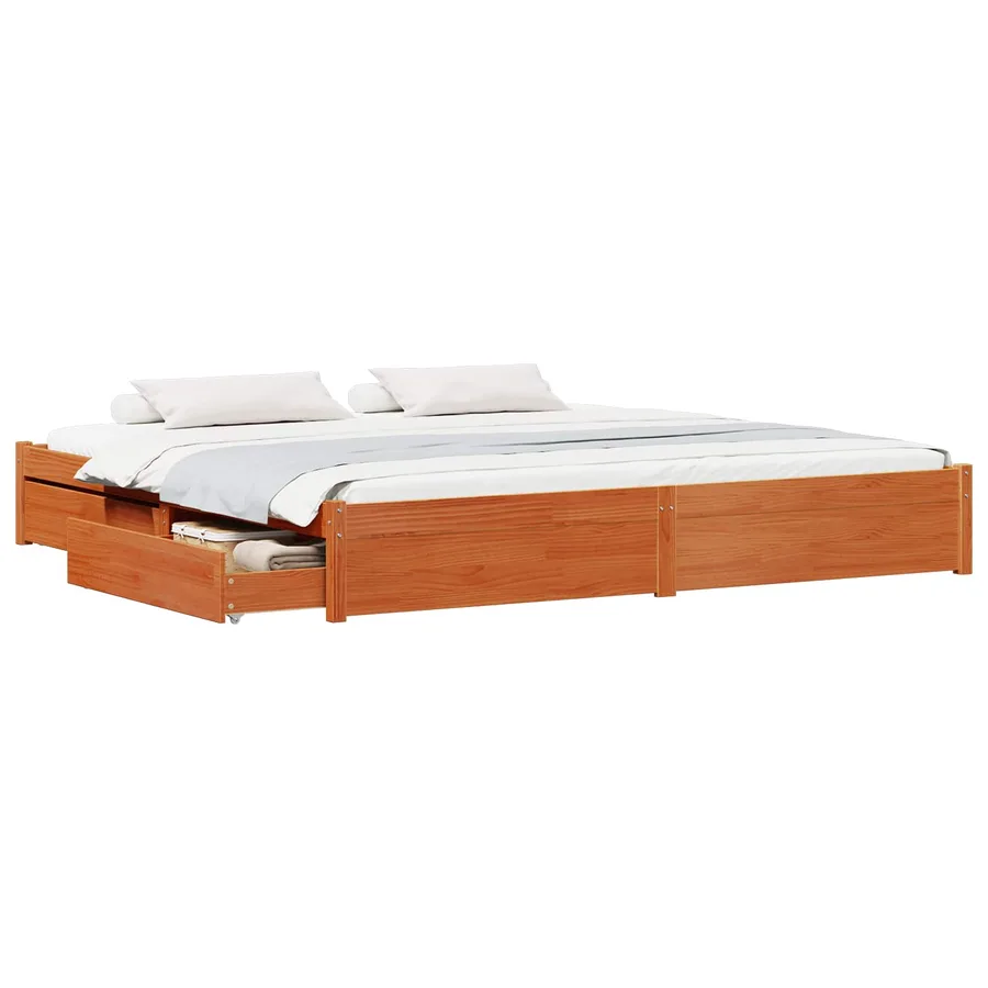 Cadre de lit Cire marron 200 x 200 cm Bois de Pin Massif - 2
