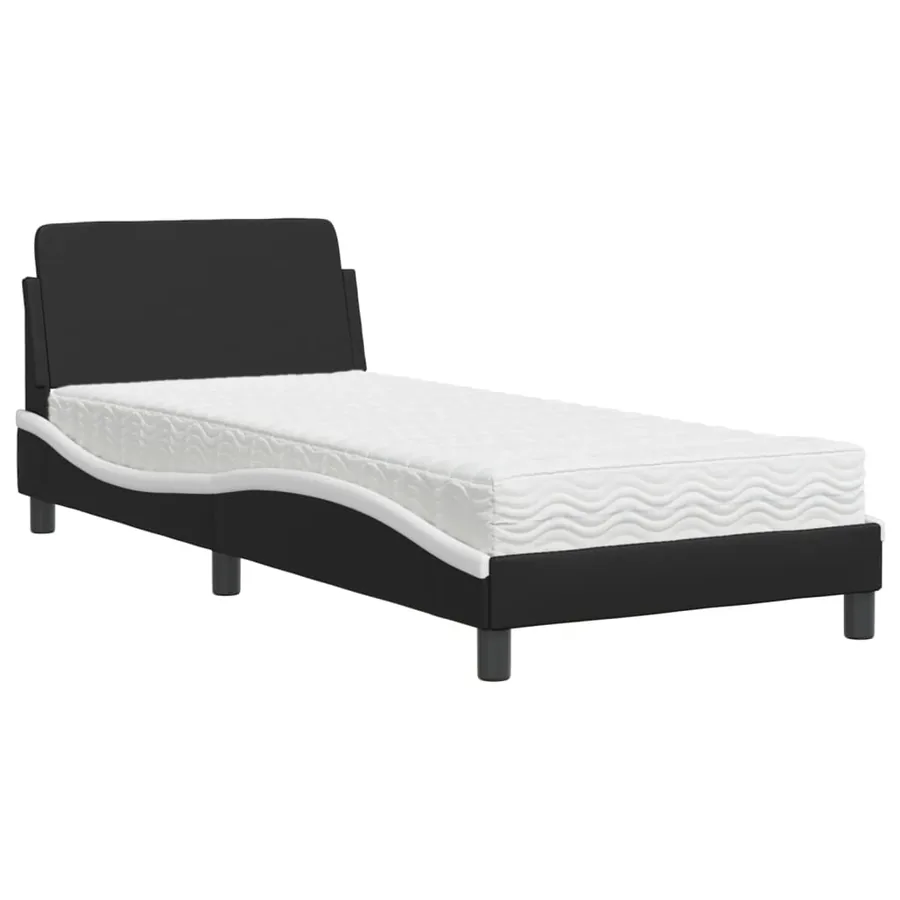 Lit avec matelas Dover noir et blanc 90x200 cm similicuir - 2