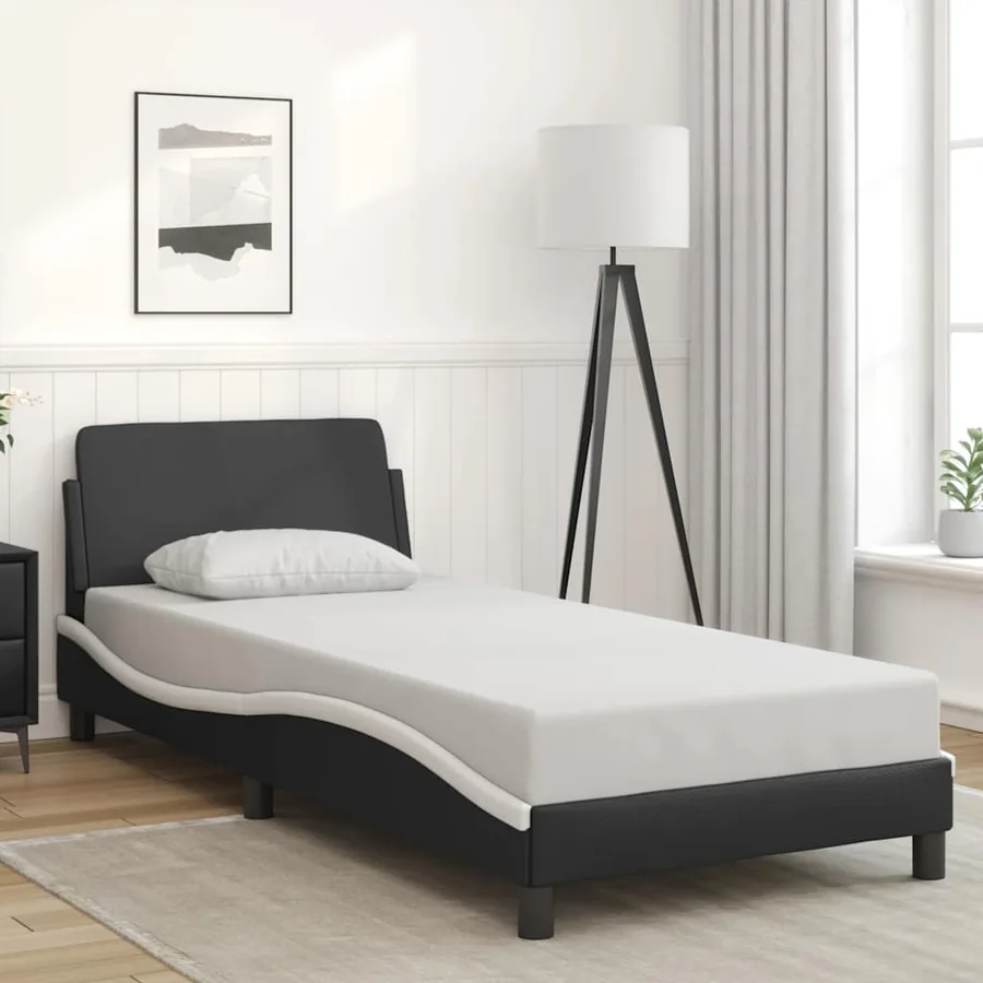 Cadre de lit Dover noir et blanc 90x200 cm similicuir