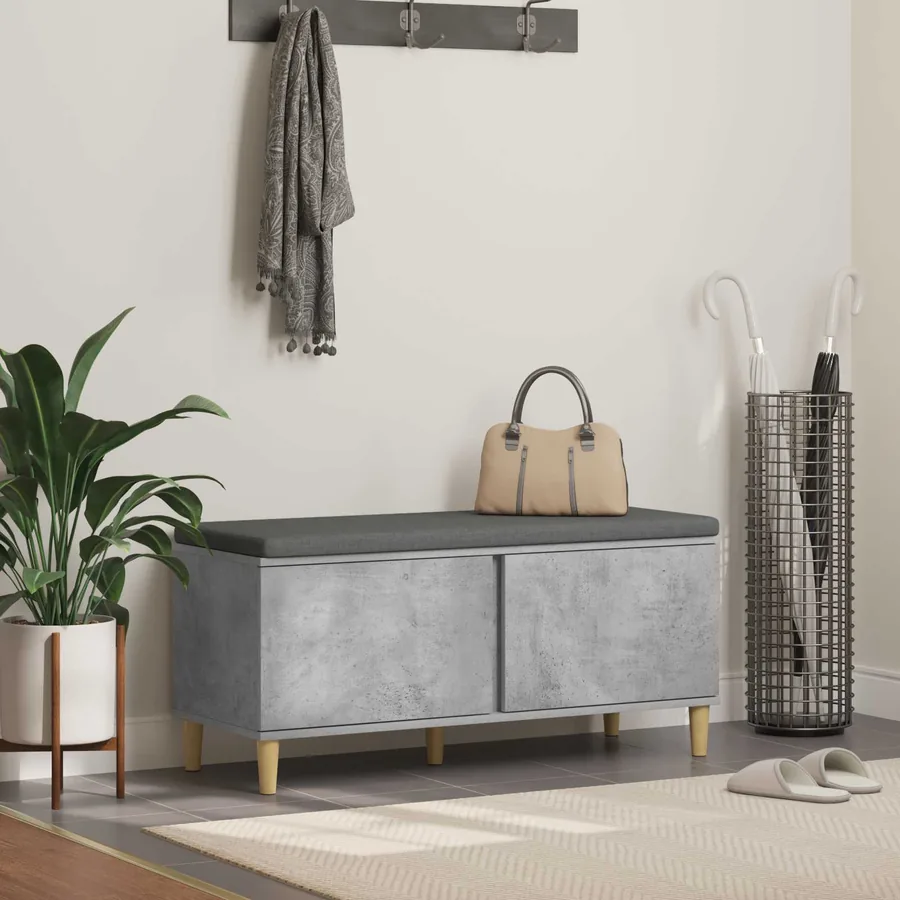 Banc d'entrée avec coussin Gris Béton 100 x 38 x 46 cm