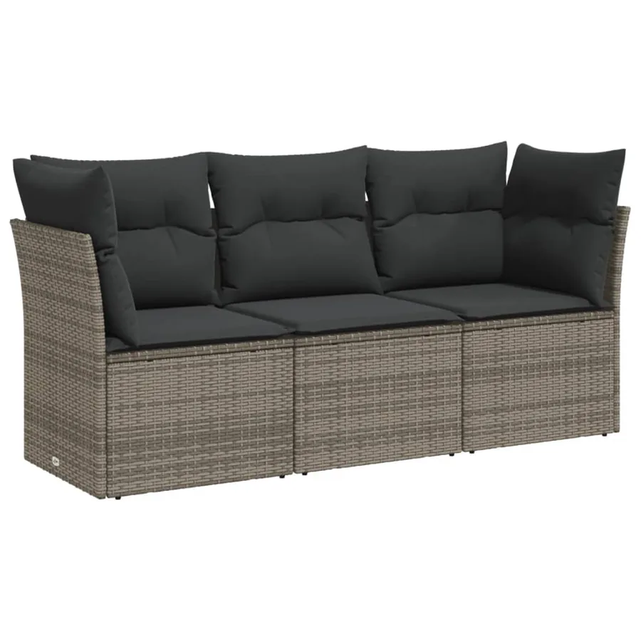 Salon de jardin avec coussins 3 pcs gris résine tressée - 2