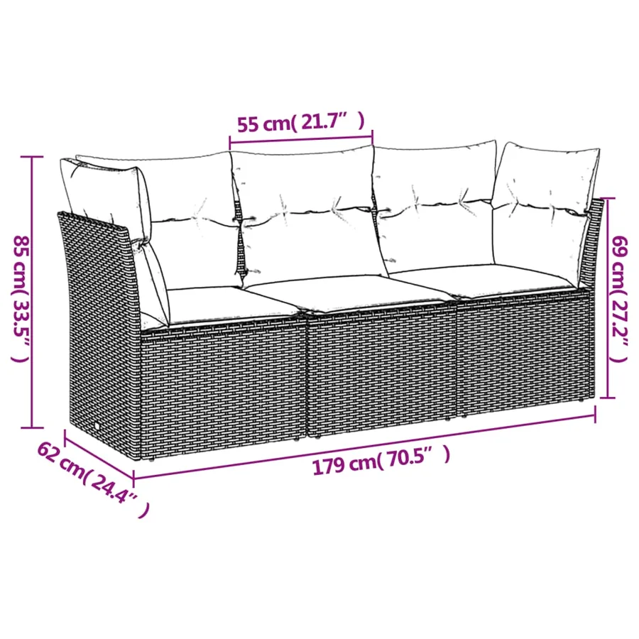 Salon de jardin avec coussins 3 pcs gris résine tressée - 3