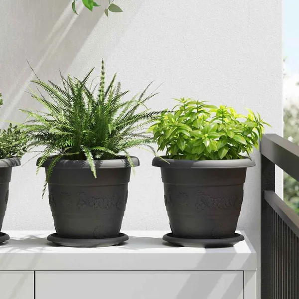 Plateau à fleurs rond 6 pcs Noir Ø 17,5 x 2 cm Plastique