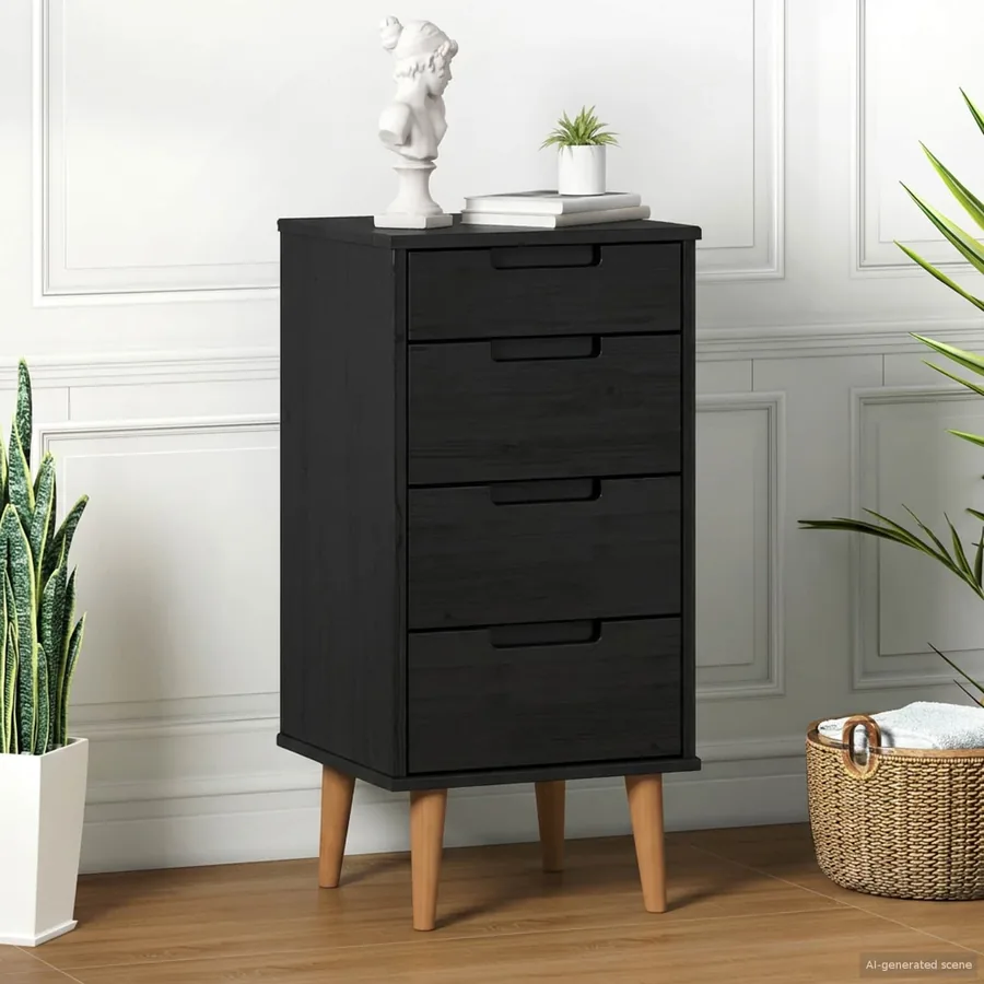 Commode MOLDE Noir 40 x 35 x 82 cm Bois de pin massif