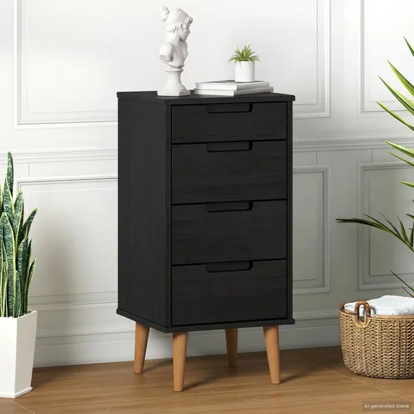 Commode MOLDE Noir 40 x 35 x 82 cm Bois de pin massif