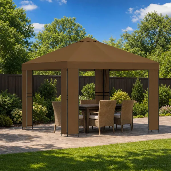 Pavillon 3 x 3 m Taupe Polyester et Acier 190 gsm