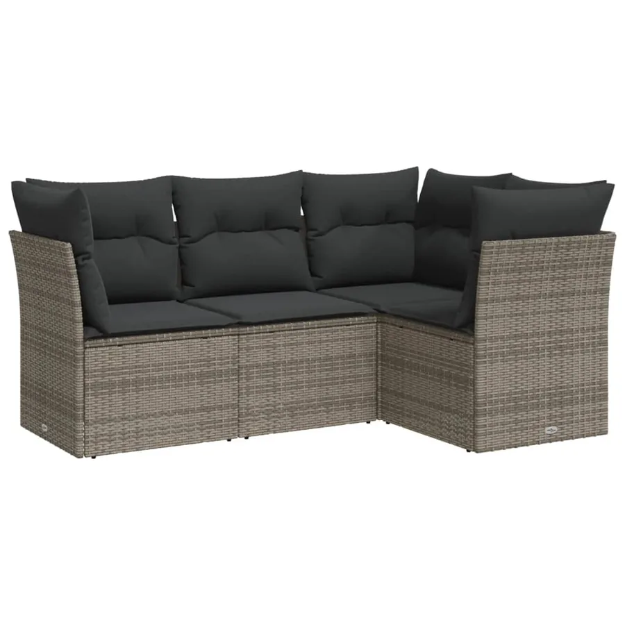 Salon de jardin 4 pcs avec coussins gris résine tressée - 2