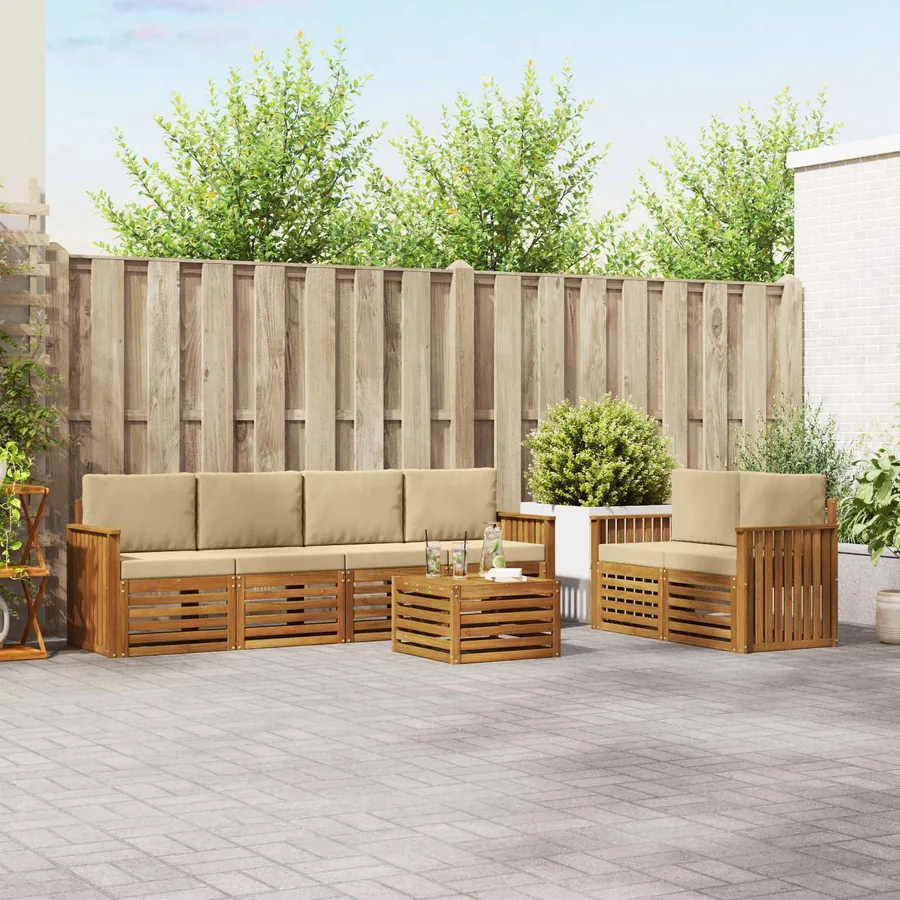 Ensemble de canapés d'extérieur 7 pcs Naturel et Beige