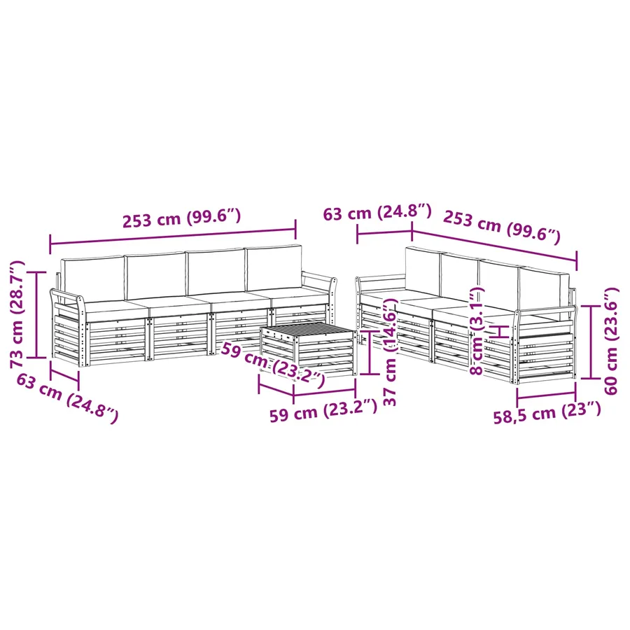 Ensembles de canapés avec coussin 9 pcs Naturel et Beige - 8