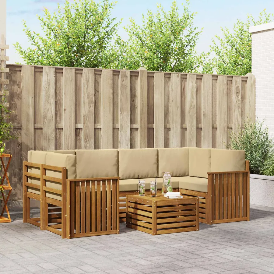 Ensemble de canapés d'extérieur 7 pcs Naturel et Beige