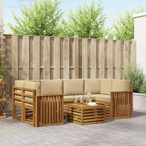 Ensemble de canapés d'extérieur 7 pcs Naturel et Beige
