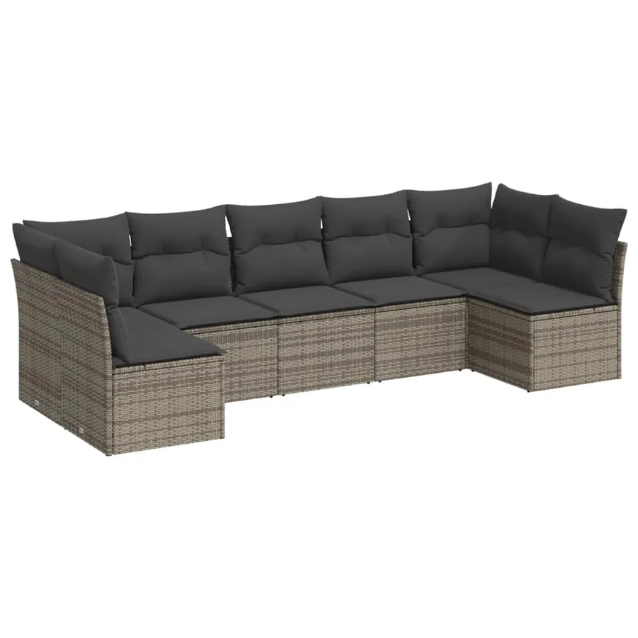 Salon de jardin avec coussins 7 pcs gris résine tressée - 2