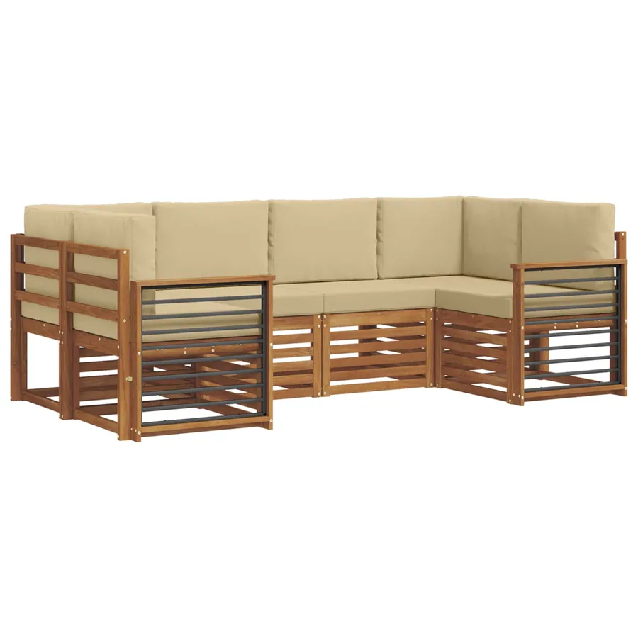Ensemble de canapé d'angle avec coussin 6 pcs Naturel - 2