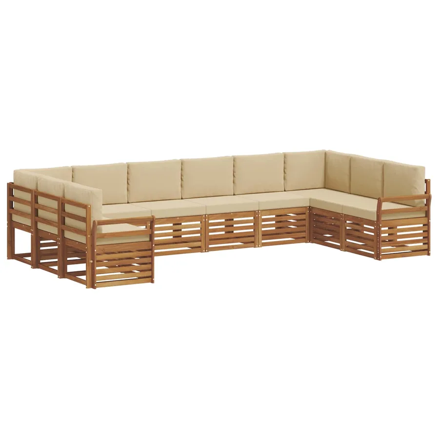 Ensemble de canapé d'angle avec coussin 10 pcs Naturel et Beige - 2