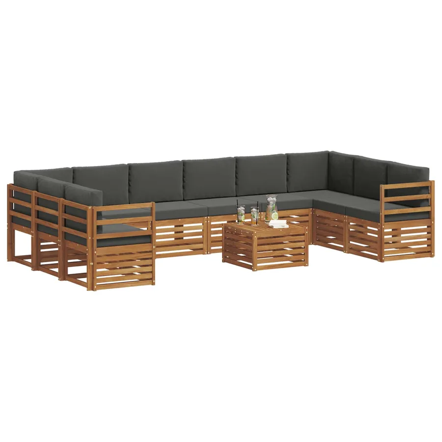 Ensemble de canapés d'extérieur 11 pcs Naturel et Anthracite - 3
