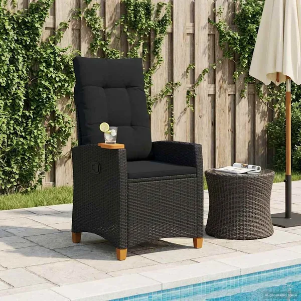 Chaise inclinable avec plateau à thé Noir 62 x 64 x 112 cm