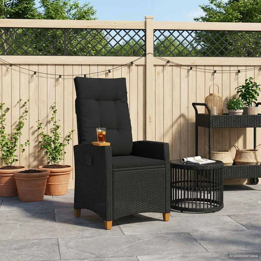 Chaise inclinable avec plateau à thé Noir 62 x 64 x 112 cm - 3