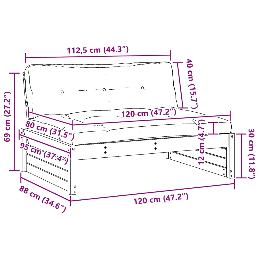 Sofa de jardin milieu Pin massif Brun Ciré - 9
