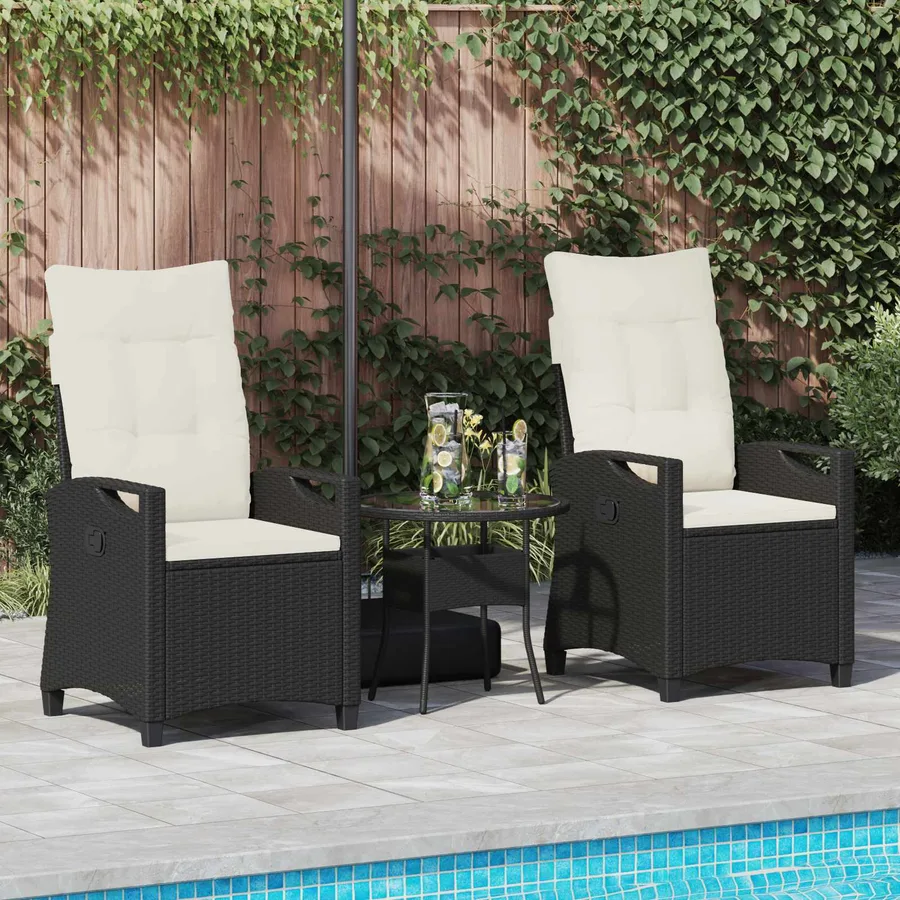Chaise de jardin 2 pcs Noir et Crème 56 x 60 x 112 cm - 3