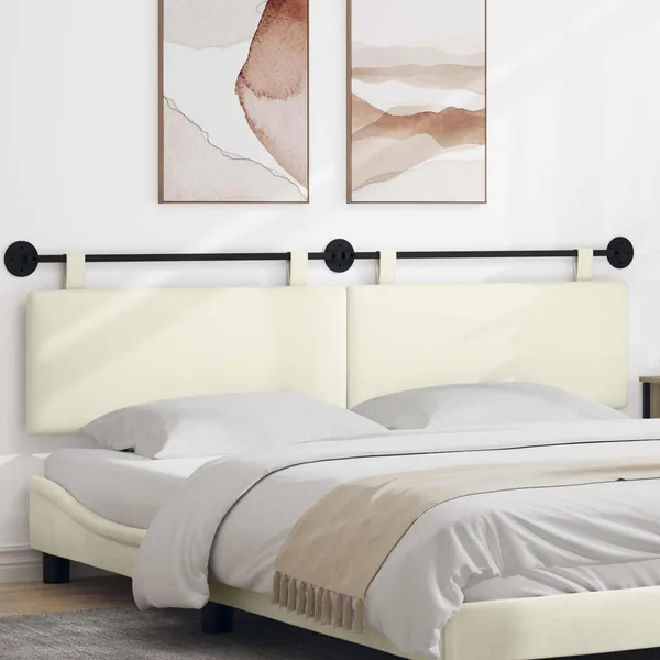 Tête de lit suspendue Crème Tissu en velours côtelé