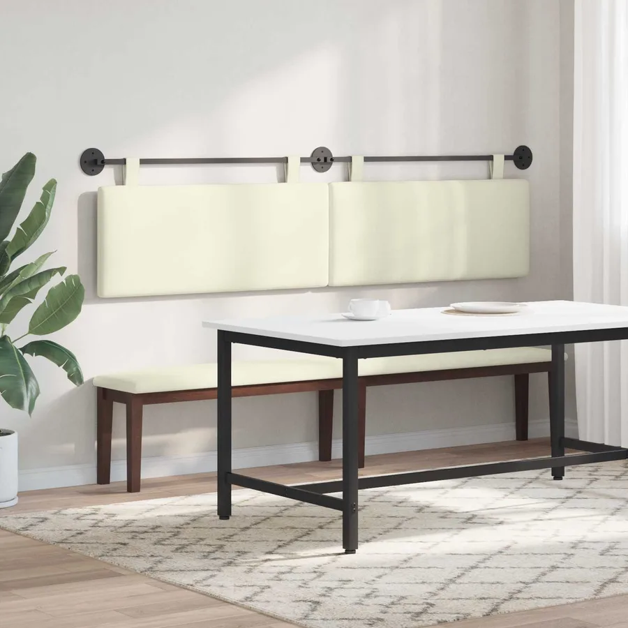 Tête de lit suspendue Crème Tissu en velours côtelé - 4