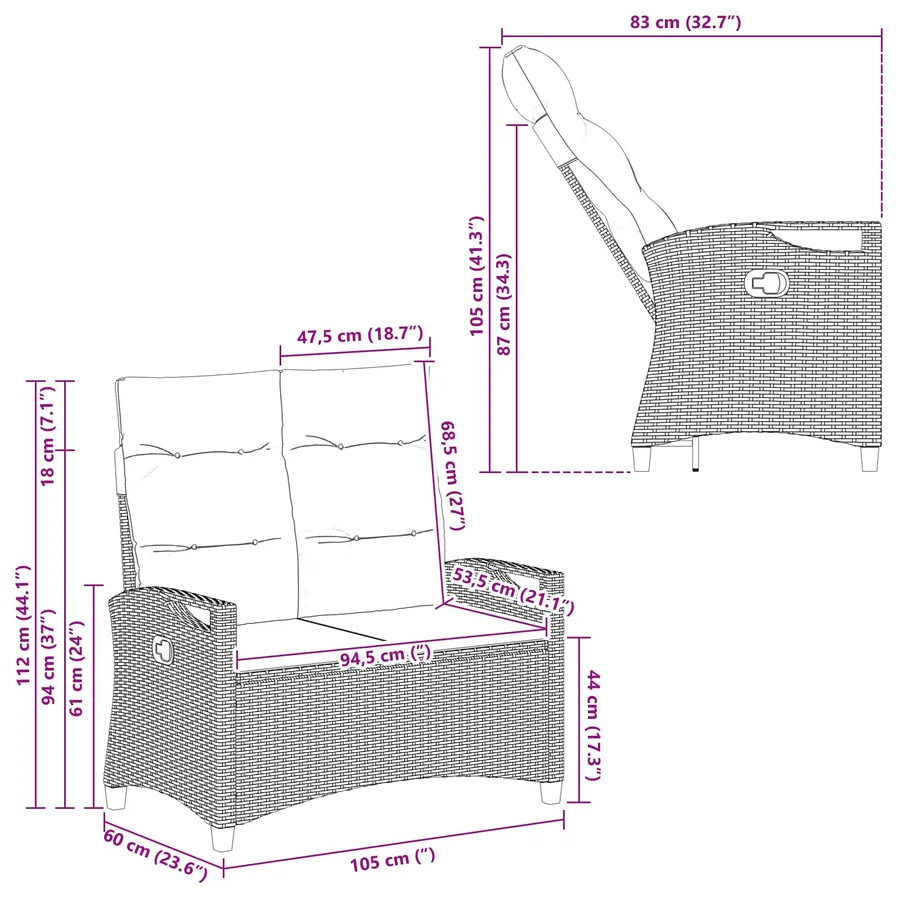 Banc de jardin Beige et Gris clair 105 x 60 x 112 cm - 12