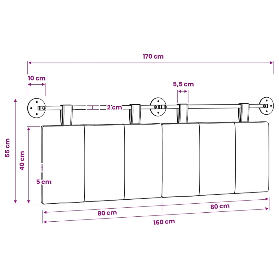 Tête de lit suspendue Blanc Tissu - 11
