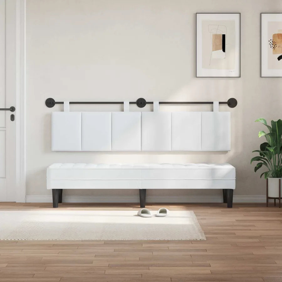 Tête de lit suspendue Blanc Tissu - 3