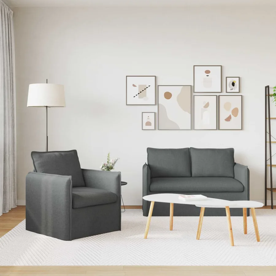 Ensemble de Canapés 2 pcs Gris foncé 136 x 82 x 85 cm Tissu - 3