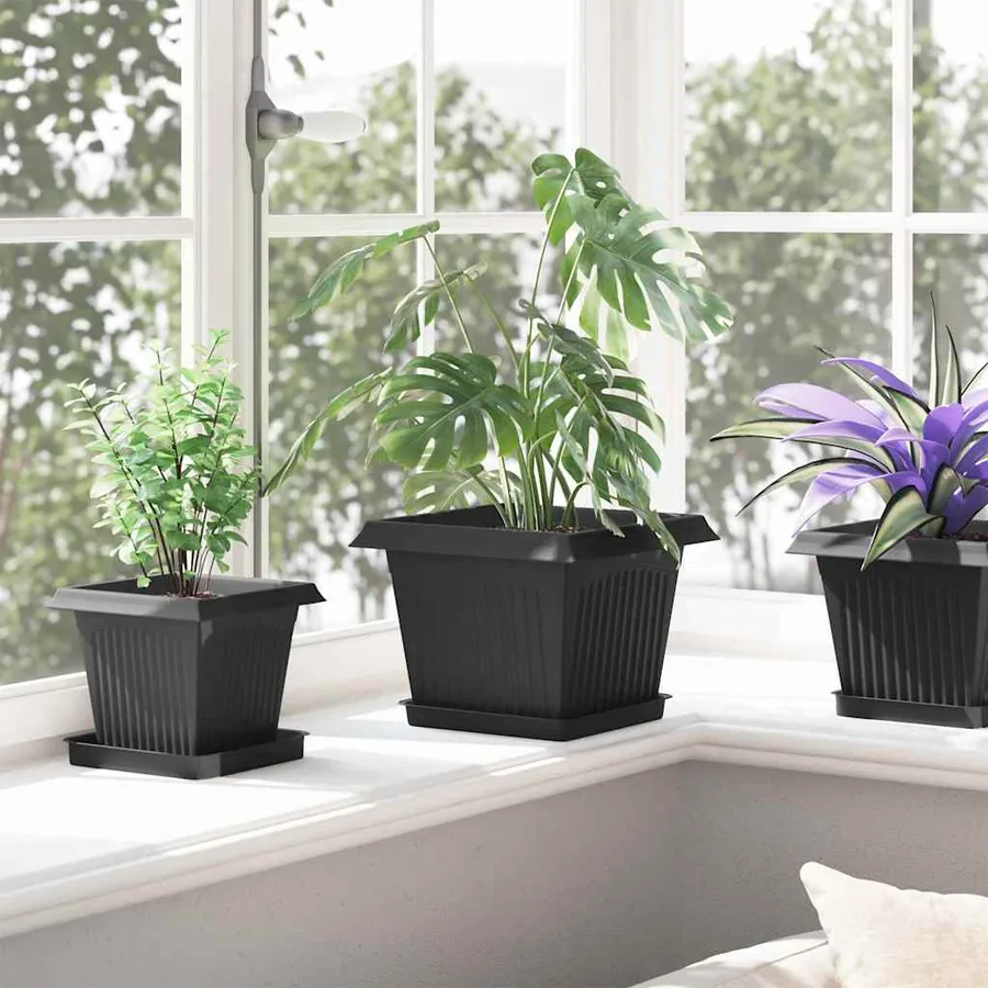 Pot de Fleurs Carré 6 pcs Noir 23 x 23 x 17,5 cm Plastique - 4