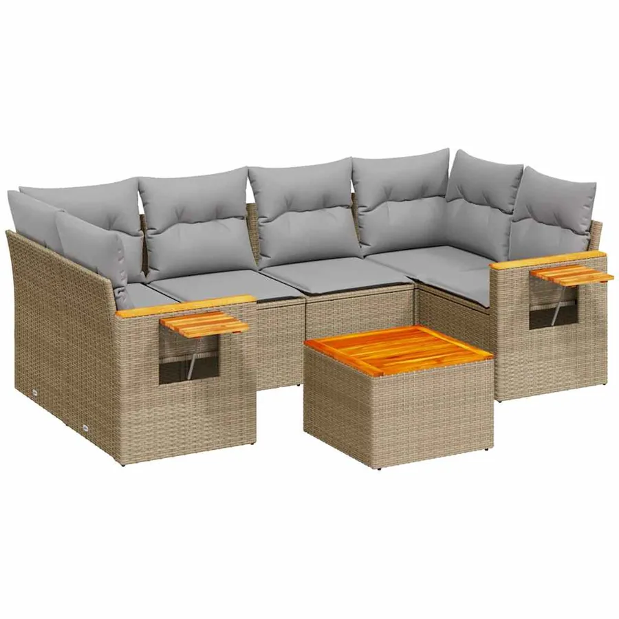 Salon de jardin avec coussins 7 pcs beige résine tressée - 2