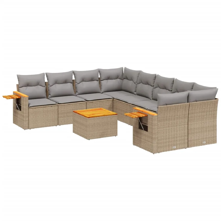 Salon de jardin avec coussins 9 pcs beige résine tressée - 2
