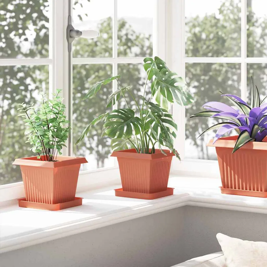 Pot de Fleurs Carré 24 pcs Rouge brique 16 x 16 x 14 cm - 4