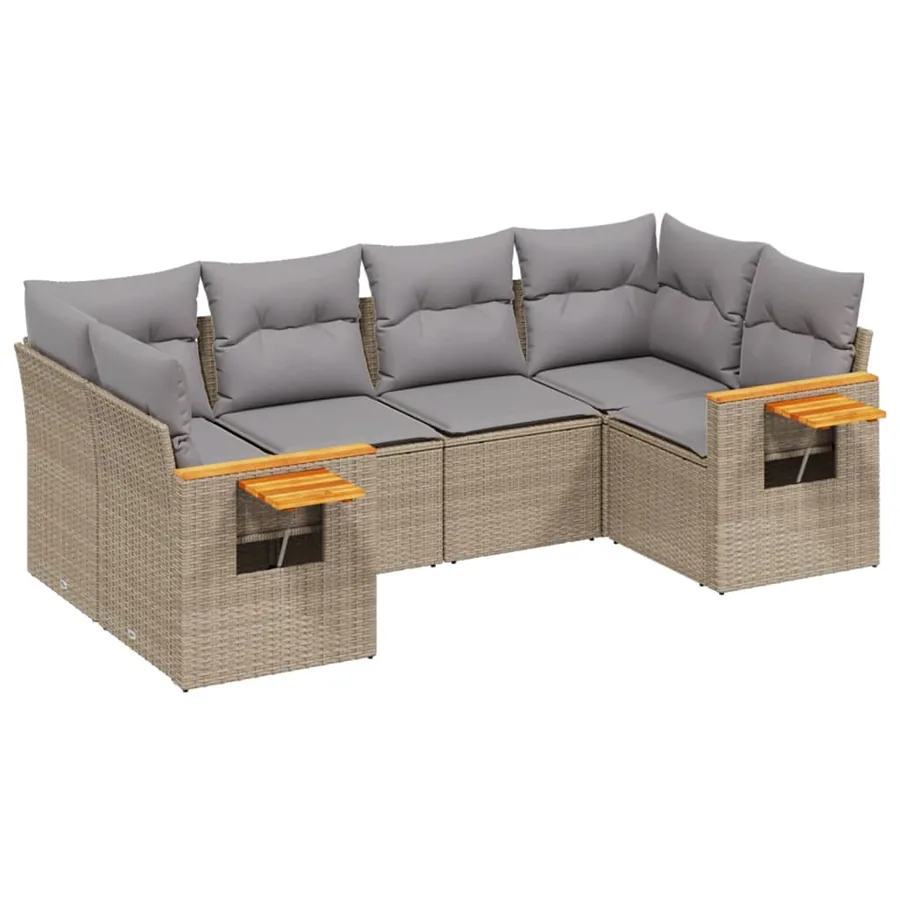 Salon de jardin avec coussins 6 pcs beige résine tressée - 2