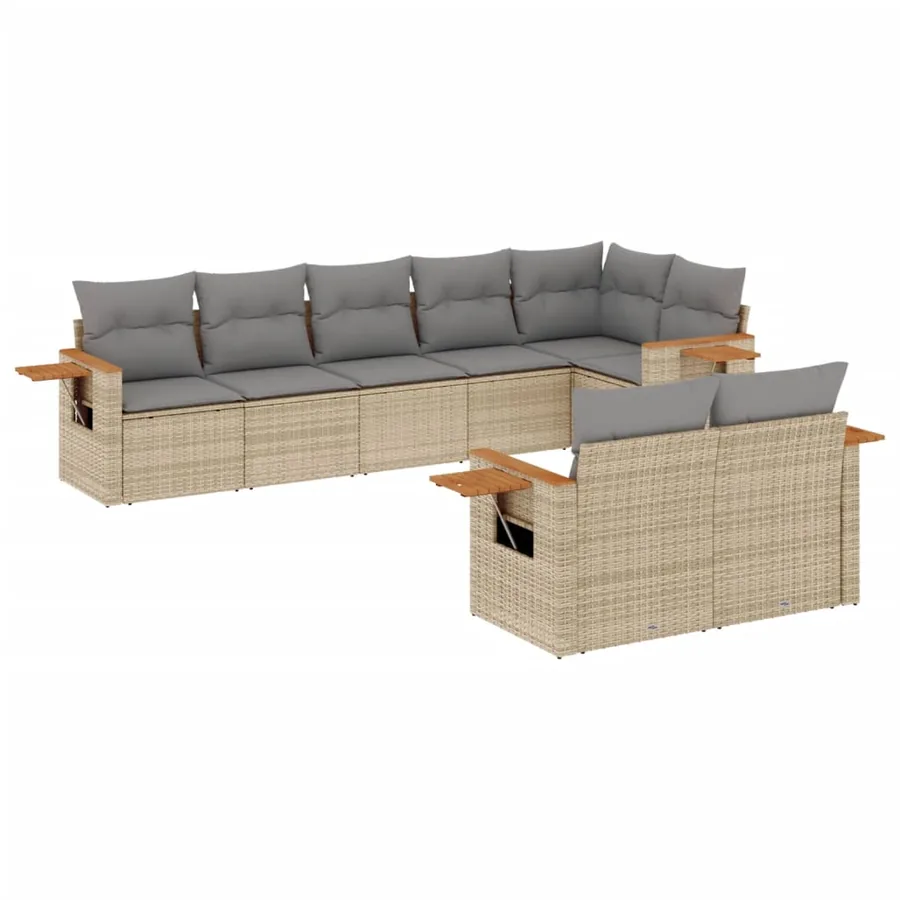 Salon de jardin avec coussins 8 pcs beige résine tressée - 2