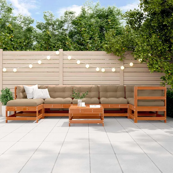 Ensemble de salon de jardin 8 pcs Brun cire Bois de pin massif