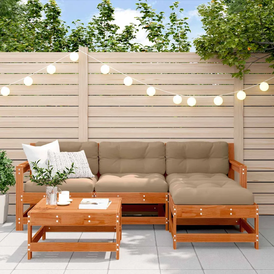 Ensemble de salon de jardin 5 pcs Pin brun ciré