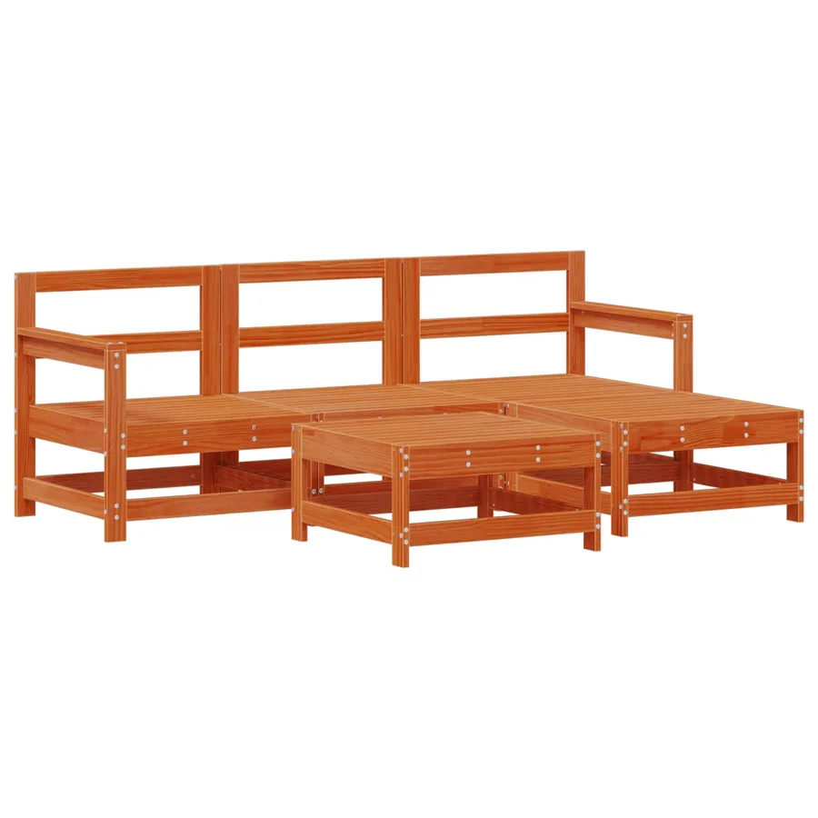 Ensemble de salon de jardin 5 pcs Pin brun ciré - 3