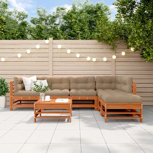 Ensemble de salon de jardin 7 pcs Brun Ciré Pin massif