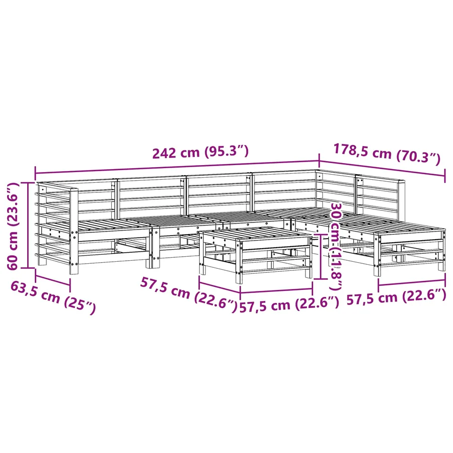 Ensemble de salon de jardin 7 pcs Brun Ciré Pin massif - 9