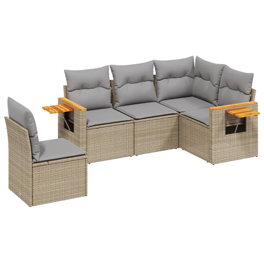 Salon de jardin avec coussins 5 pcs beige résine tressée - 2