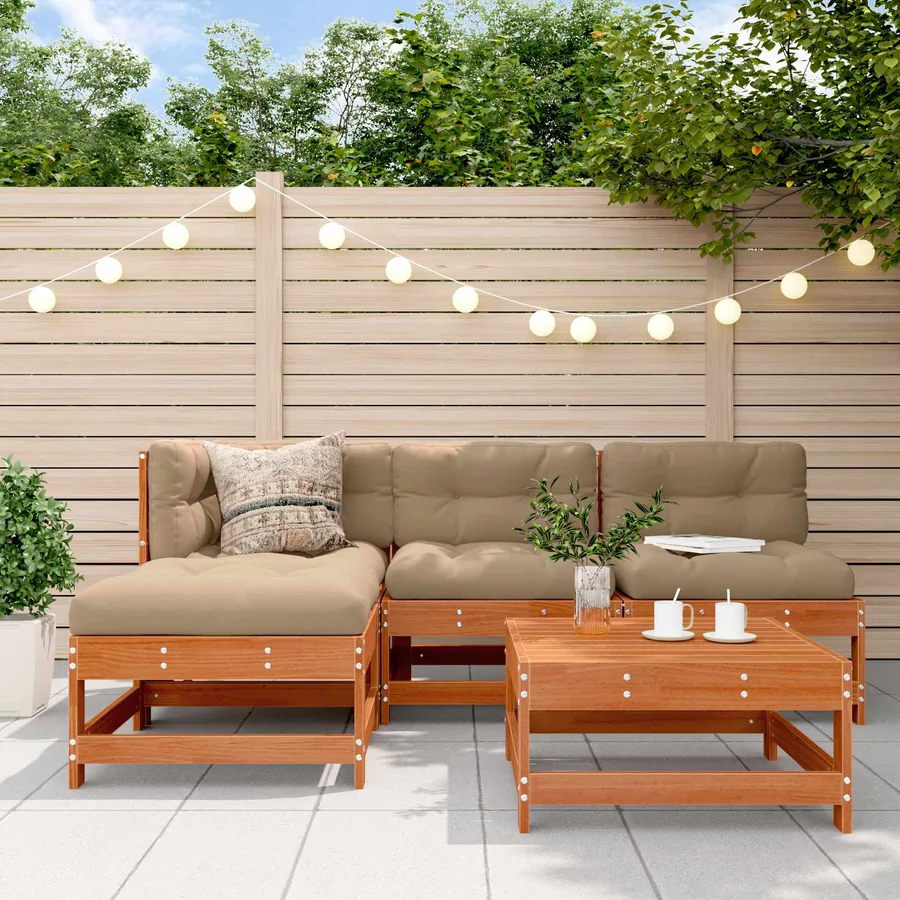 Ensemble de salon de jardin 5 pcs Brun Ciré Pin massif