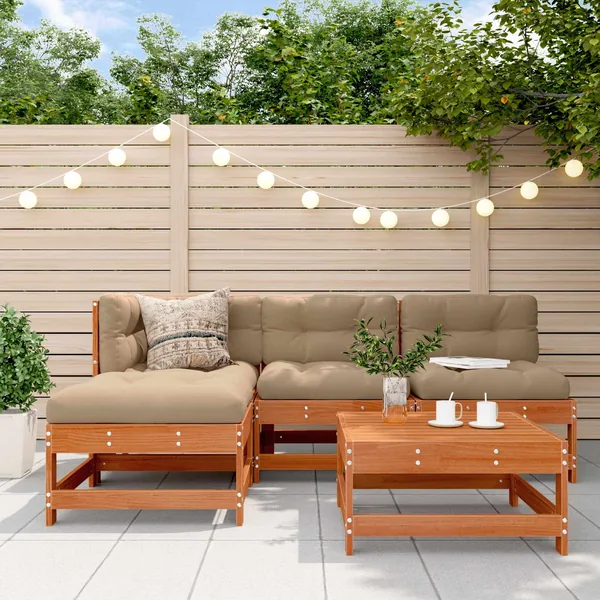 Ensemble de salon de jardin 5 pcs Brun Ciré Pin massif