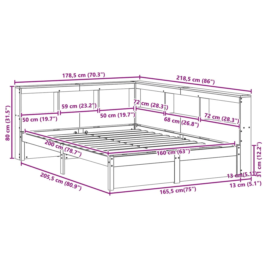 Lit Bibliothèque avec stockage 2 pcs Cire marron 200 x 160 cm - 12