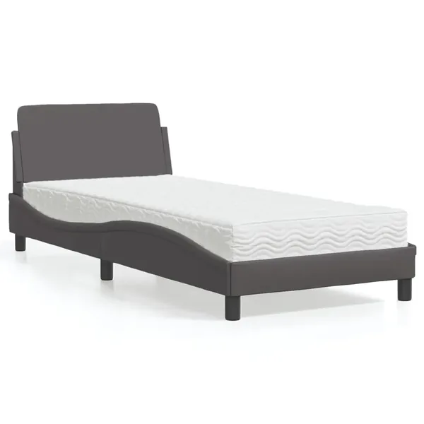 Lit avec matelas Dover gris 90x200 cm similicuir
