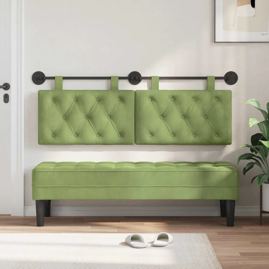 Tête de lit suspendue Avec lumière LED Vert clair Velours - 3