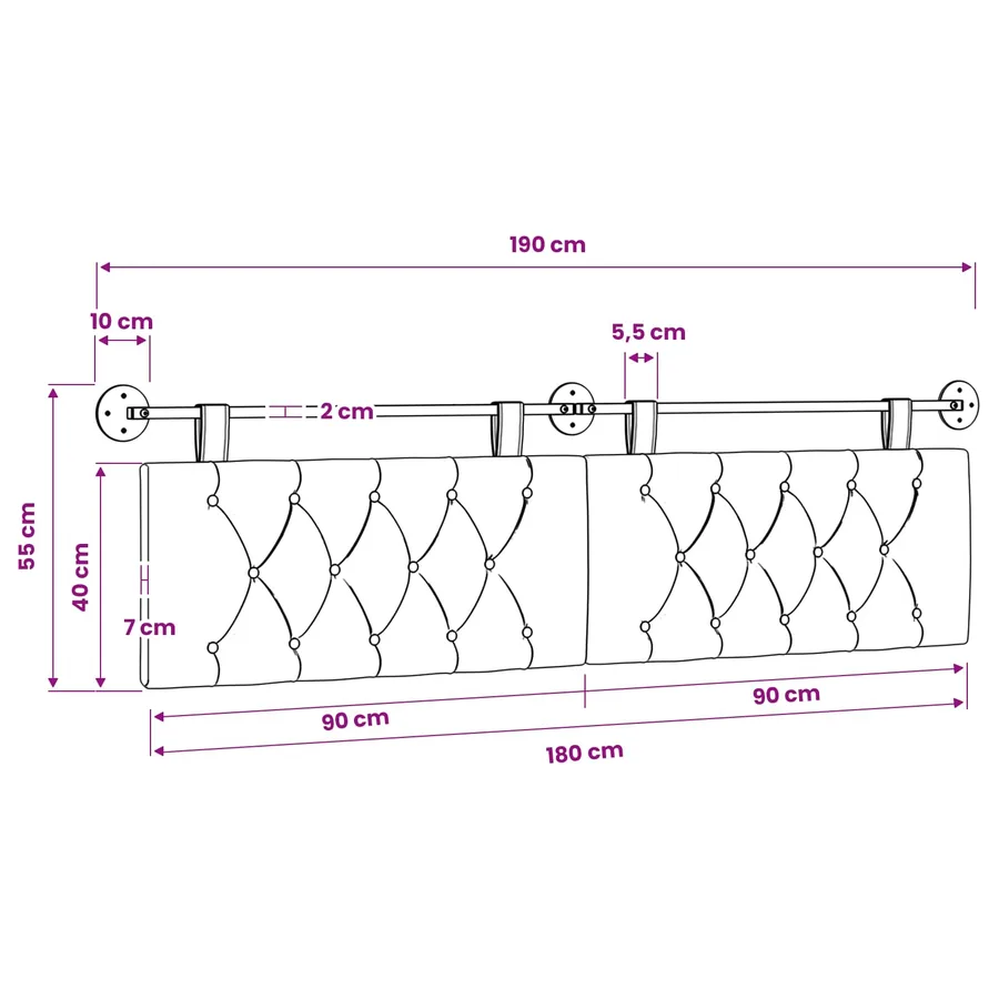 Tête de lit suspendue Gris nuage Tissu - 11